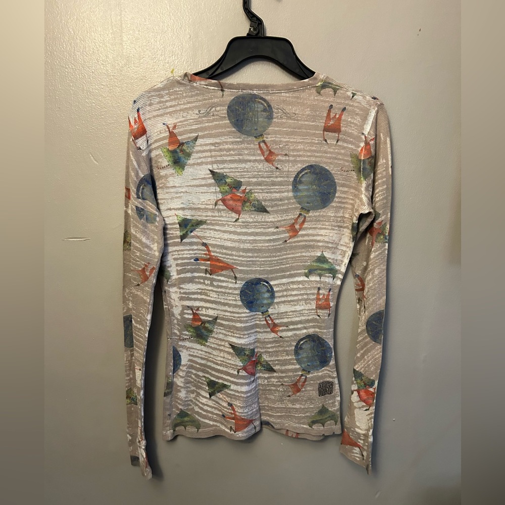 Masha D’yans shirt - gray print w/rhinestones lightweight waffle knit sheer - Picture 3 of 7